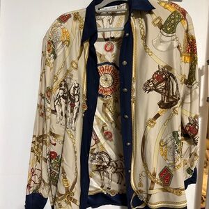 Vintage Equestrian Print Shirt in Cream and Gold